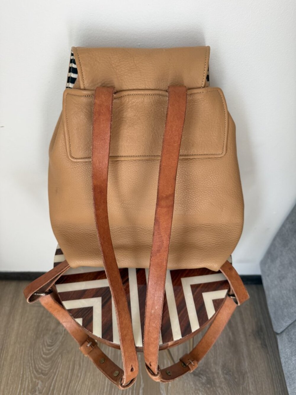 Tan Soft Leather Drawstring Backpack - Picture 2 of 5